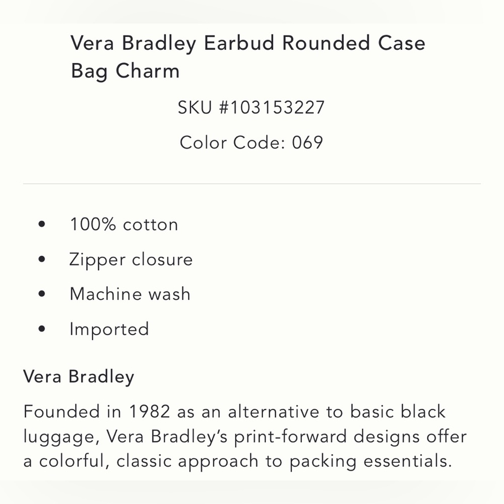 Vera Bradley Earbud Rounded Case Bag Charm Diamond Patchwork Somethin’ Sweet NEW - Picture 3 of 4